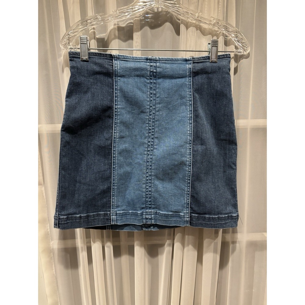 Pacsun Women's Patchwork Denim Micro Mini Womens Size 28 Blue Stretch Zip Up